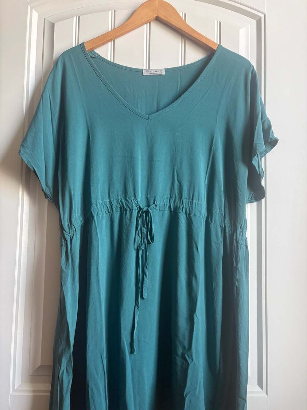 Ekouaer Swimsuit Coverup Dress Size XL Teal V Neck Drawstring